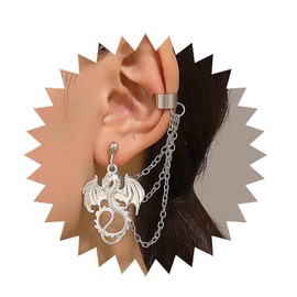 Inilbran Punk Dragon Drop Earrings Gothic Dragon Dangle Earrings Silver Cartilage Chain Earrings Vintage Long Chain Crawler Climber Earrings Jewelry for Women and Girls