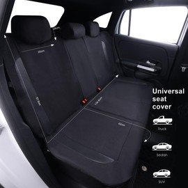 Flying Banner AquaShield Rear Bench car seat Covers Set Waterproof Water Resistant arm Rest Shoulder Seatbelt Compatible Truck Protectors Universal Non Slip (Black Black, Bench Cover Standard Size)