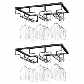 Nuovoware Wine Glass Rack, 2-Pack Under Cabinet Stemware Holder - 3 Rows, Black