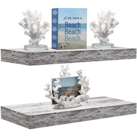 Sorbus Floating Shelf Set — Rustic Wood Coastal Beach Style Hanging Rectangle Wall Shelves for Home Décor, Trophy Display, Photo Frames, etc (2-Pack, Rectangle Shelf Set - White)