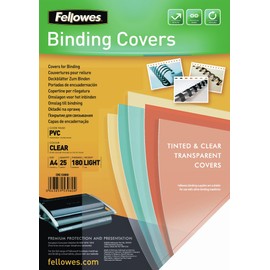 Fellowes A4 Binding Covers, PVC 180 Micron, Clear, Pack of 25