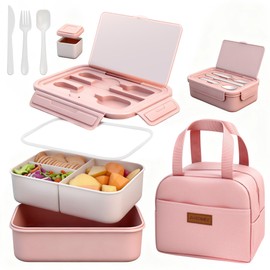 Bento Box with Lunch Bag for Women & Girls, 1100ml BPA-Free Pink