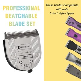 Professional Animal Dog Pet 5-in-1 Adjustable Fine Blade Cut Length 0.7-3mm,Compatible with Wahl Arco,Bravura,Chromado,Creativa,Figura and Motion Clippers(2 PCS)