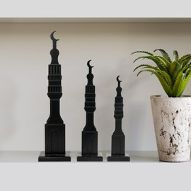 Crazy Night 3 Pcs Black Islamic Minaret Set - Wooden Decor for Ramadan, Eid, Islamic Home Display