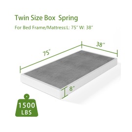VTWAZAST 8 Inch Twin Box Spring Only, Heavy Duty Metal Mattress Foundation, Easy Clean Fabric Bed Cover, Non-Slip, Noise Free, Easy Assembly