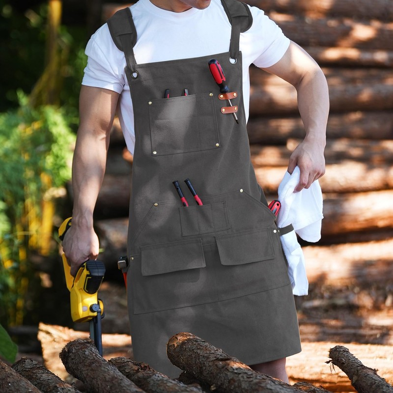 Tosewever Work Aprons for Men with Large Pockets, Canvas Cross