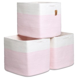 NaturalCozy 13x15x13 Kallax Storage Cubes, 3 Pack | Cotton Rope Cube Storage Bins Woven Baskets for Organizing | Kallax Insert Baskets for Shelves Organizer, Kids Toy, Pantry, Closet, Baby Nursery