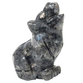 Lovionus89 Natürlich Labradorit Wolf Kristall Figur,Hand Geschnitzt Stein Wächter Tier Statuen für Zuhause Dekor 6.3 cm