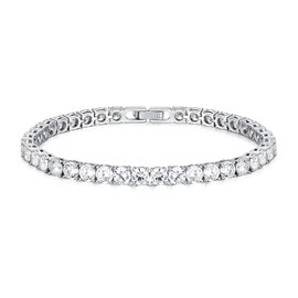 Sterling Silver Round Cut Cubic Zirconia Tennis Bracelet Anniversary Birthday Gifts for Her, Wife, Mom,7.5 inches