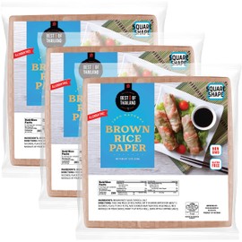 Best of Thailand [Square] Brown Rice Paper Wraps 3 Pack | Perfect for Fresh Spring Rolls & Dumplings | Non-GMO, Gluten-Free, Vegan & Paleo | Kosher for Passover Kitniyot