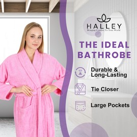 HALLEY Luxury Bathrobe for Women & Men, Shawl Collar Spa Bath Robes Terry Cotton Ultra Soft Shower Robe with Pockets - Pink