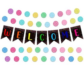 WhatSign Welcome Bulletin Board Classroom Decorations Confetti Welcome Back to School Banner School Bulletin Board Wall Decorations for Classroom Teacher Supplies,43PCS