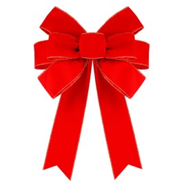 Large Red Christmas Bows, 12x14 Inch Velvet Bow with Glitter Gold Edge for Tree Topper, Xmas Tree Door Wreath, Indoor Outdoor Home Decor on Fireplace Mantel, Stair Railing, Fence