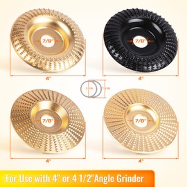 BLEKOO 4PC Angle Grinder Wood Carving Disc Set, 4" & 4 1/2" Compatible, 5/8" Arbor, Wood Shaper & Stump Grinder Teeth