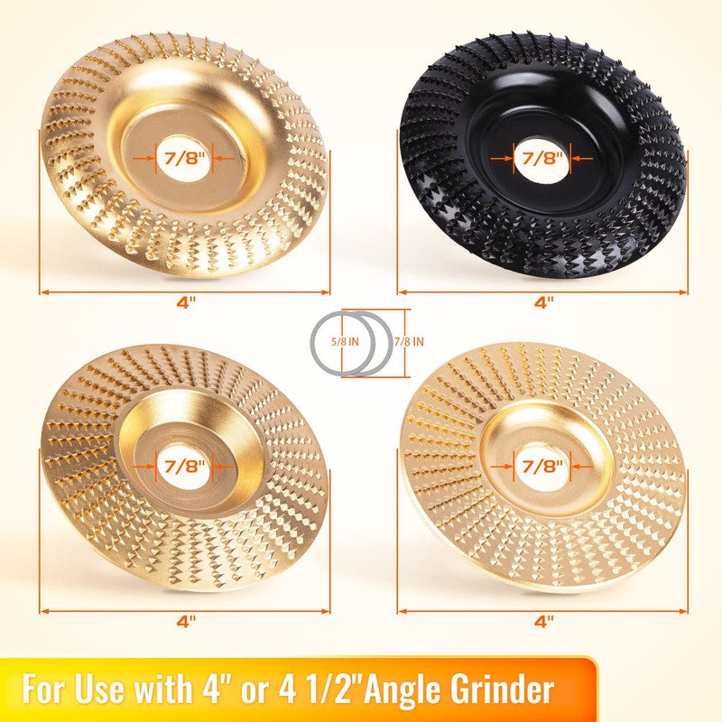 BLEKOO 4PC Angle Grinder Wood Carving Disc Set, 4" &