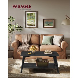VASAGLE Coffee Table, 2-Tier Living Room Table with Storage, Center Table with Rounded Corners, 21.7 x 39.4 x 17.7 Inches, Easy to Assemble, Charcoal Gray ULCT249B01