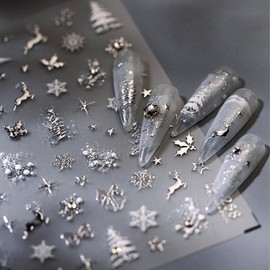 5D Embossed Christmas Nail Stickers Self Adhesive Winter Snowflake Nail Art Stickers with Diamonds Silver Bow Star Christmas Tree Deer Nail Decals Xmas Nail Design Stickers for Women Girl