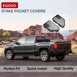 EGOVO Stake Pocket Covers for 2014-2018 GMC Sierra 1500,Chevy Silverado 1500/2500/2500HD/3500 Truck Bed Rail Stake Pocket Caps, Odd Shaped Hole Plugs Caps (2PCS, 2014-2018 White Flag)