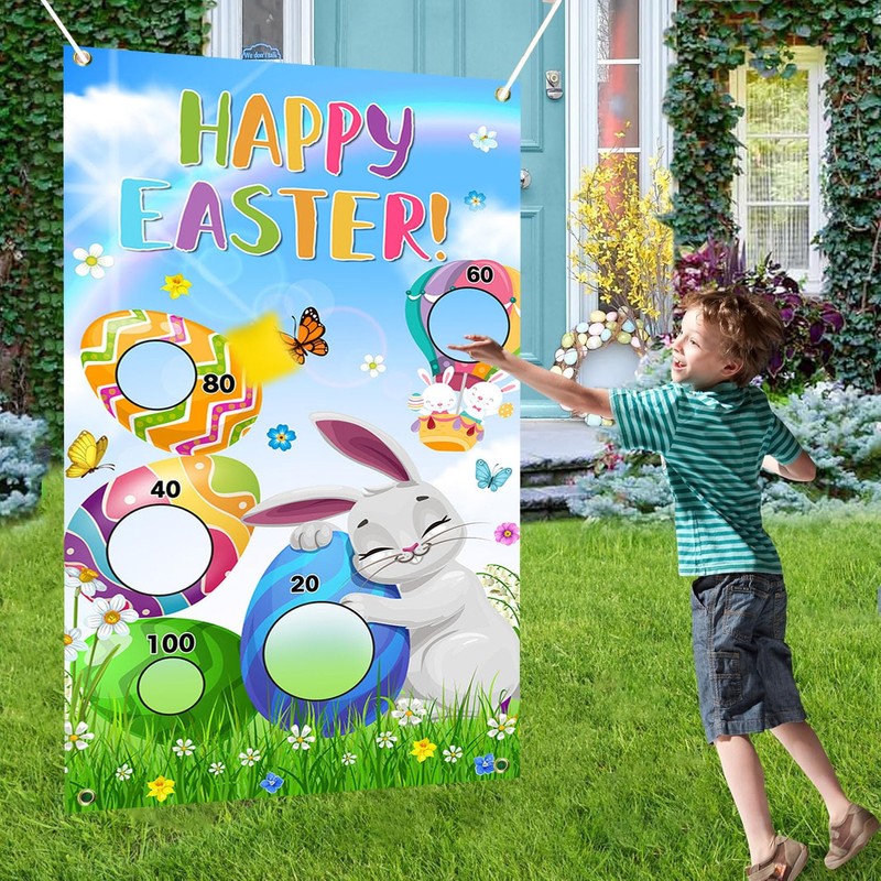 AIBIIN Easter Toss Game Banner with 3 Bean Bags Easter