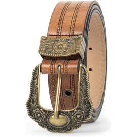 INOGIH Adjustable Vintage Western-Belts for Women Men - Engraved Buckle-Belts Cowboy-Cowgirl-Belt (Waist for 28"-38")