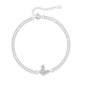 KristLand Silver Butterfly Bracelet 925 Sterling Silver Bracelet Hand Chain White Gold Plated Adjustable Silver Bracelet Anniversary Birthday Gifts for Women Ladies Girl