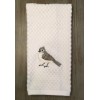 Cotton Craft Embroidered  Tufted Titmouse Gray Bird on White Kitchen Terry Dishtowel Towel