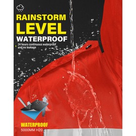 iCreek Raincoat Waterproof Long Rain Jacket Lightweight Rainwear Reflective with Packable Hood for Men Women Adults (S, Red)