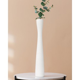 Jarrón alto blanco de 16 pulgadas delgado, jarrón de cerámica hecho a mano, estilo moderno minimalista para sala de estar, hogar, oficina, centro de mesa, fiesta de boda