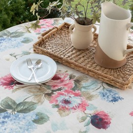 Benson Mills Spillproof Spring/Summer Heavyweight Fabric Outdoor Tablecloth with Umbrella Hole, Zippered Table Cloth for Round Tables, Picnic/Patio Table (70" Round with Umbrella Hole, Pamona)