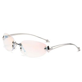 Vintage Futuristic Y2K Rimless Star Glasses Unisex Eyewear - High-Quality Design, Comfortable Fit, Ideal for Everyday Wear - Color: Silver-Light Pink