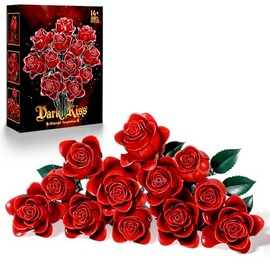 Mother‘s Day Red Rose Building Blocks Bouquet Set Gifts for Mom,12 Pcs Artificial Flower Display Kit, Everlasting Floral Home Decor, Mother‘s Gift for Mom, Grandma, Wife, Women