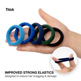 Basic Sense Thick Hair Ties - Specially Designed for Thick Hair, Premium Cotton Mixed, Extra Strong Hold Seamless Elastics, Metal-Free, Thick Blue