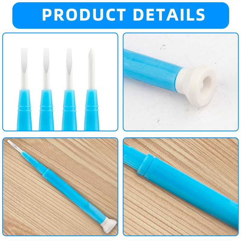 4 Pcs Plastic & Ceramic Screwdriver Set, Non-Conductive Slotted Screwdrivers