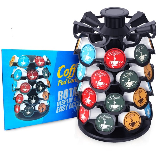 FUNNYTA Coffee Pod Carousel Holder, K-Cup Pods Holder Organizer Stand for 40 Keurig K-Cup Pods, Spins 360-Degrees, Home or Office Kitchen Counter Organizer