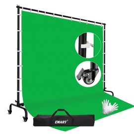 EMART 7x10ft Green Screen Backdrop Kit with Movable Stand, Large 9.5x9.5ft Photography Greenscreen Background Adjustable Frame with Wheels for Photo Shoot, Live Streaming, Video Recording
