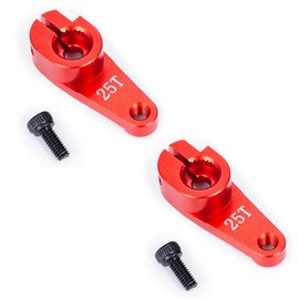 RCHUBAM Aluminum 25T Servo Horn 1/10 RC Steering Arm Server Rocker Compatible with Futaba Savox Power HD HSP Servos Motor 1/10 RC Car Truck,Red (2Pcs 25T (15mm))