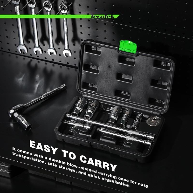 TecoTek 11-Piece Spark Plug Socket Set with 3/8" Drive Ratchet
