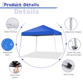 Oneofics Canopy Tent, 10X10 FT Pop Up Canopy Outdoor Instant Tent Slant Legs with Carrying Bag, Portable Gazebo Shelter for Patio Deck Garden and Beach - 8X8 FT Canopy Cover (Blue)