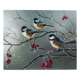 Oak Street Lighted 17" x 14" Canvas w/Timer - Chickadees