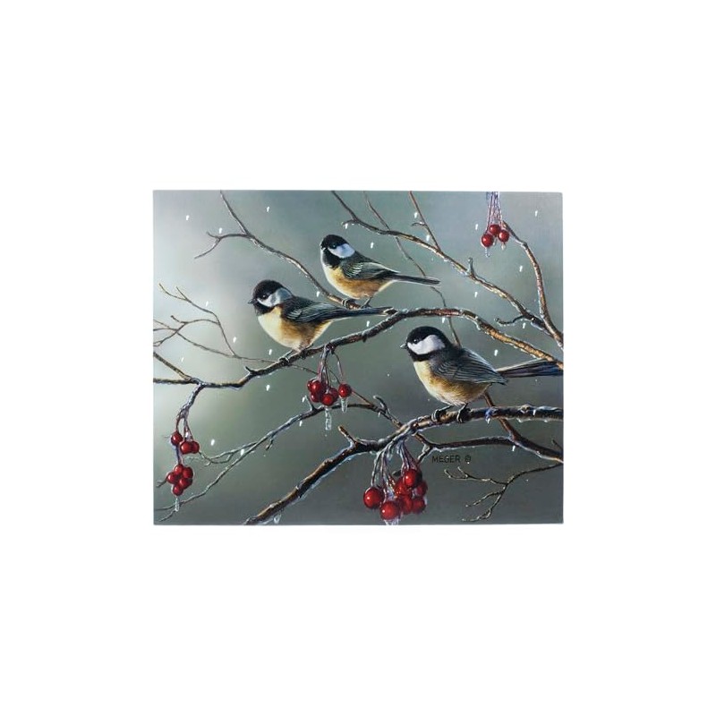 Oak Street Lighted 17" x 14" Canvas w/Timer - Chickadees