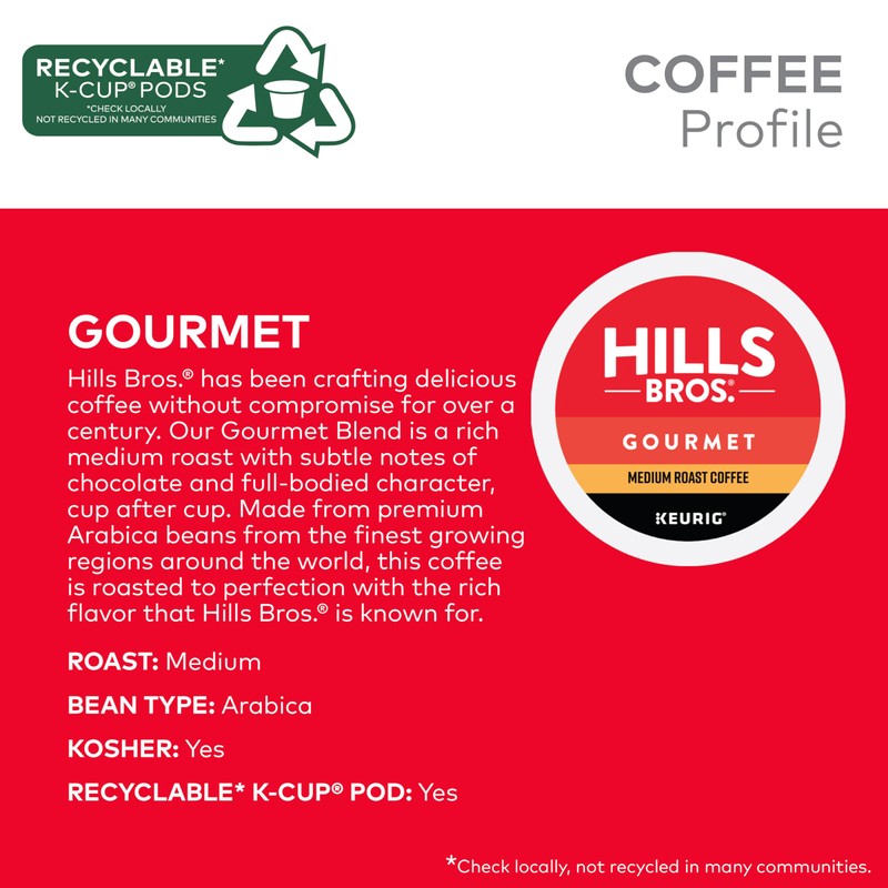 Hills Bros. Gourmet Blend Keurig K-Cup Pods for Keurig Brewers