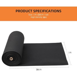 GAOMON Geotextile Landscape, 3ft x 300ft & 6oz Geotextile Fabric, PP Drainage 350N Tensile Strength & 440N Load Capacity, for Driveway & Road Stabilizationr, Erosion Control, French Drains, Black