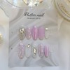 Purple Glitter & Silver Stone Handmade Nail Tips - Long