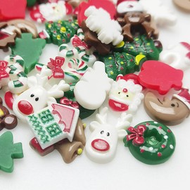 LibiIine 100pcs Mix Lots Flatback Resin Buttons Flat Back Scrapbooking Resin Flatback Craft (Christmas Lots)