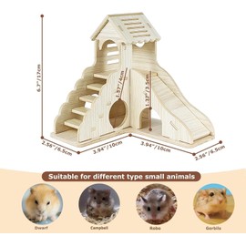 Taicols Wooden Hamster Maze Villa with Slide & Seesaw - Multi-Level Hamster Cage Accessories, Natural Chew-Proof Hamster House Hideout for Dwarf Hamsters, Gerbils(Hamster Toys & Decor)