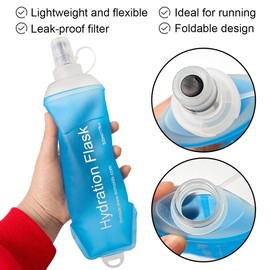 WILDREEDS 500ml Soft Flask, TPU Collapsible Soft Water Bottle for Hydration Pack, Running Vest, Folding Water Bottle for Hiking Cycling Climbing-2Pcs, Blue