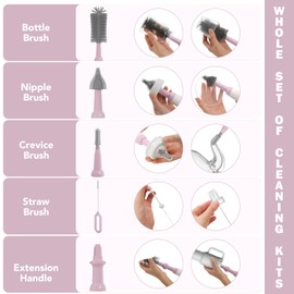 Electric Bottle Brush Cleaner, 9 in 1 Baby Bottle Brush Kit with Nipple Straw Crevice Brushes Drying Rack Extender Soap Dispenser Storage Box, Rechargable Bottle Cleaner Set for Travel & Home (Pink)