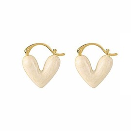 MAGIIE Gold Earrings Hoop Earrings Gold Women, Colour Earrings with Heart Blue/Pink/White, Hypoallergenic Jewellery Gifts for Women Girls, Copper, No Gemstone