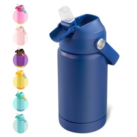 Hawthyhome 360ml/12oz Kids Stainless Steel Insulated Water Bottle with Straw, Metal Small Flask Vacuum Leakproof, Kids Water Bottles for School Boys Girls, Keep Drinks Hot Cold,BPA Free, Blue