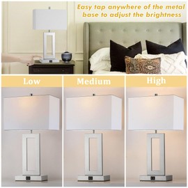 gernehop Silver Table Lamps Set of 2 with Dual USB Ports,3-Way Dimmable Touch Control Bedside Lamps,Modern Bedroom Table Lamp for Living Room,Nightstand LED Bulbs Included